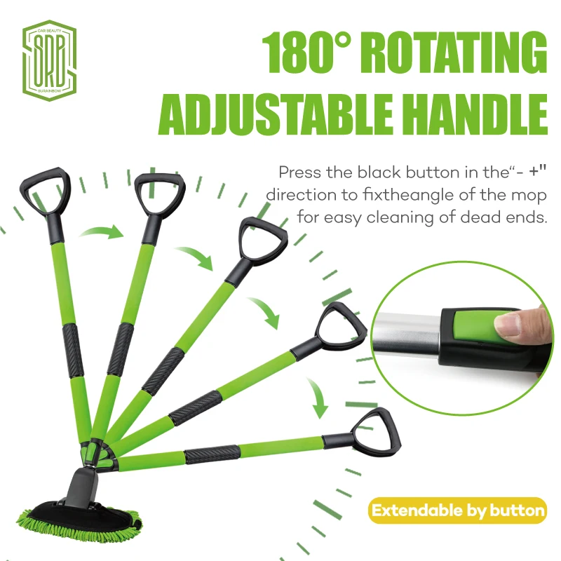 52'' Microfiber Car Wash Brush Mop Kit Sponge with Long Handle, Chenille Car Cleaning Brush Supplies Car Windshield Cleaner Pads