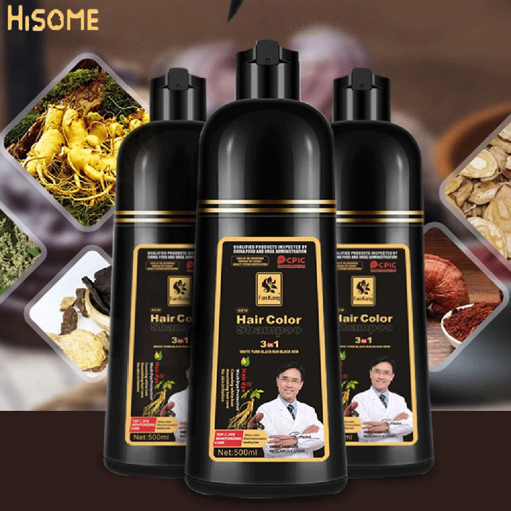 

3 In 1 Hair Color Shampoo Black Hair Dye Covering White Hair Plant Essence Black Hair Fast Hair Dye Cream Washing Dying Caring