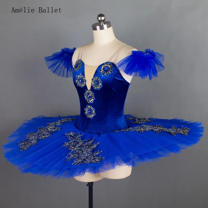 Tutu de ballet pré-professionnel en velours bleu royal pour filles et femmes, costume de danse ballerine, robe de performance pansement, BLL024