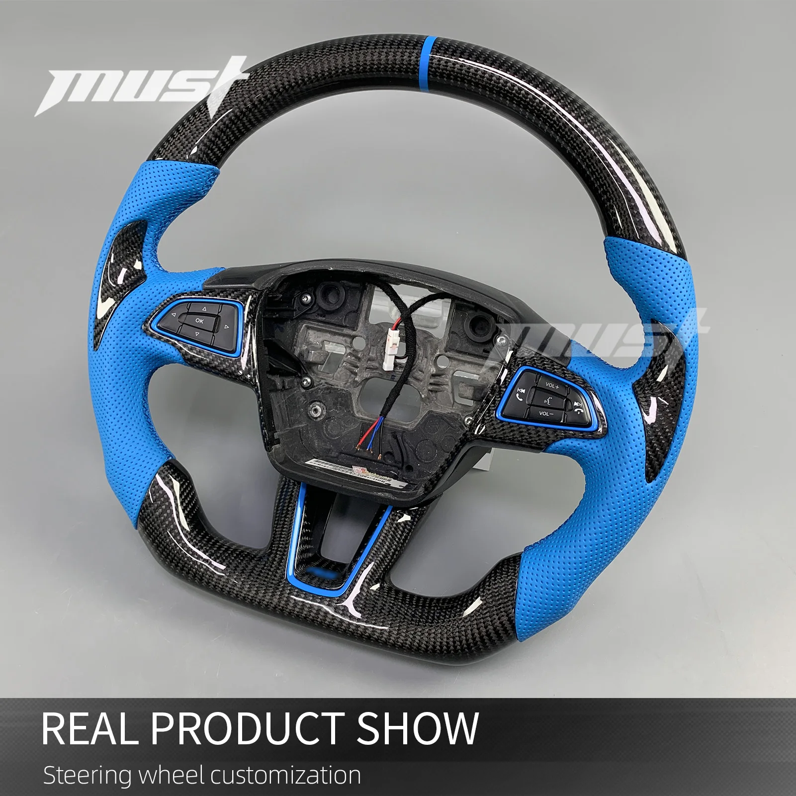 For Ford Focus MK3 RS ST 2015-2018 Interior Accessories Customized Carbon Fiber Steering Wheel support heating LED rpm display