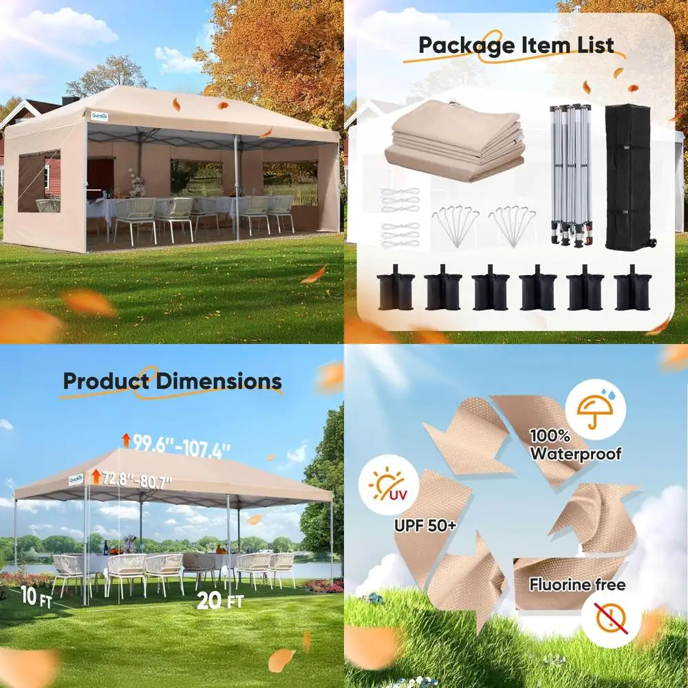 

Instant Pop Up Canopy Tent 10x20 ft with Sidewalls and Windows for Outdoor Events and Parties