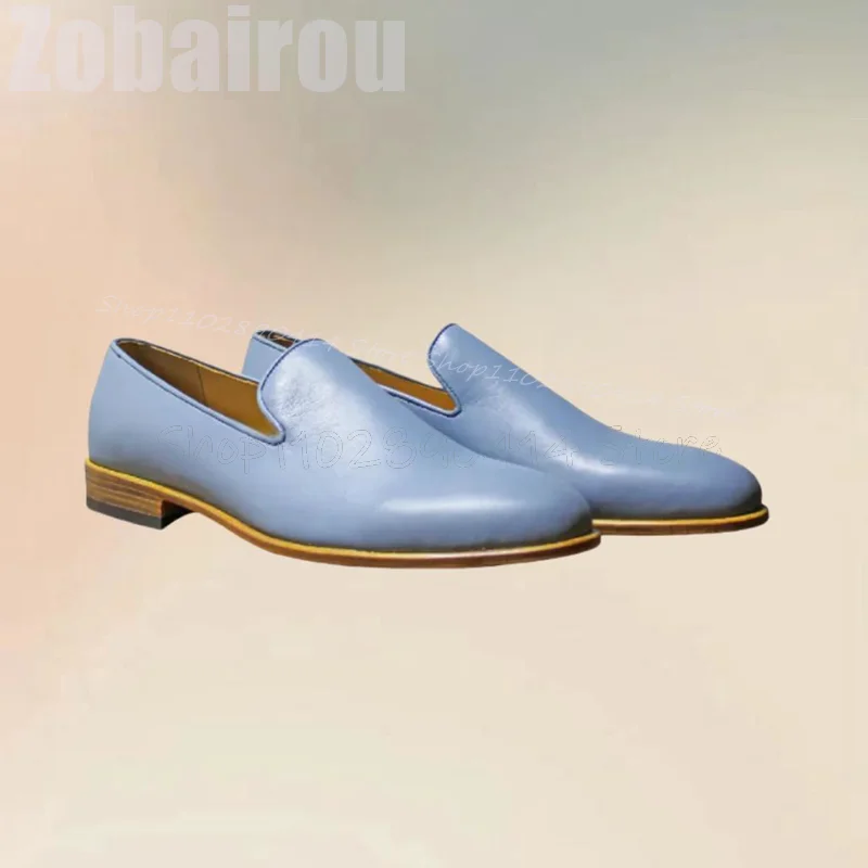 

Sky Blue Matte Leather Round Toe Penny Loafers Fashion Slip On Men Shoes Luxurious Handmade Party Banquet Office Men Dress Shoes