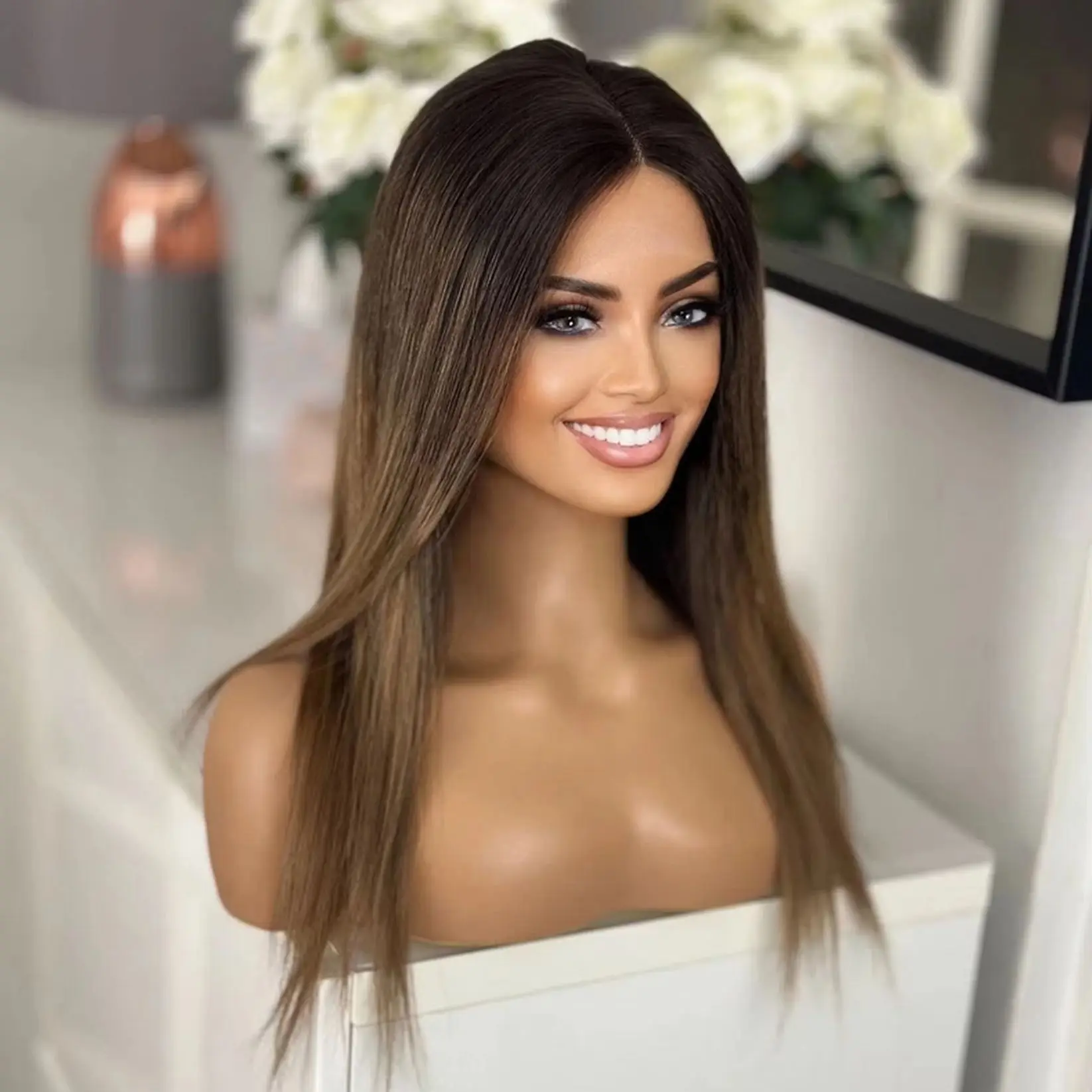 synthetic-wig-ombre-chestnut-brown-middle-part-hd-transparent-lace-front-wig-natural-straight-18-inch-soft-heat-resistant-fiber