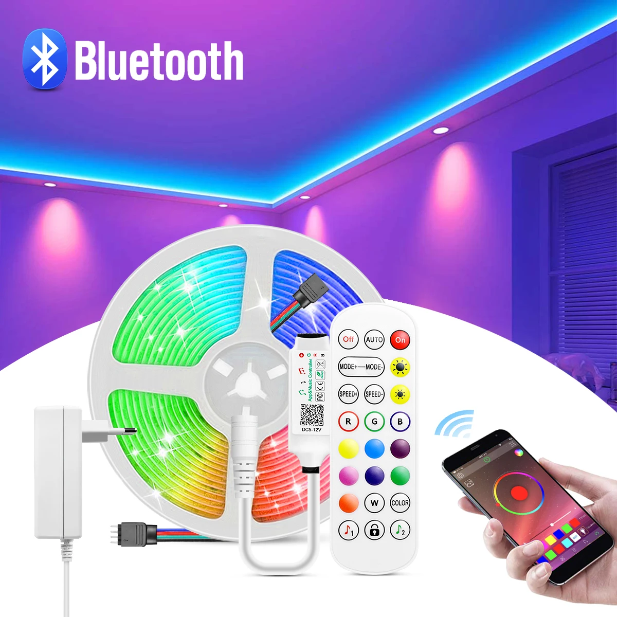 

Bluetooth App Led Strip Light RGB 5050 DC12V Led Tape Flexible Ribbon Diode Tape for TV Backlight Gaming Room Decoration