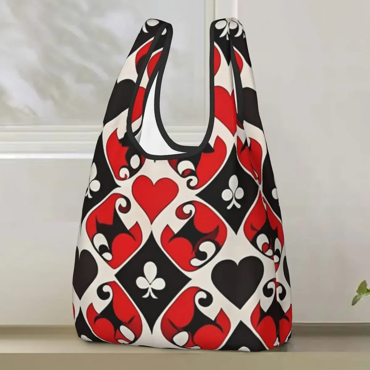 Playing Cards Symbols Shopping Bag Portable Tote Bags Foldable Shoulder Shopper Bag Groceries Handbag