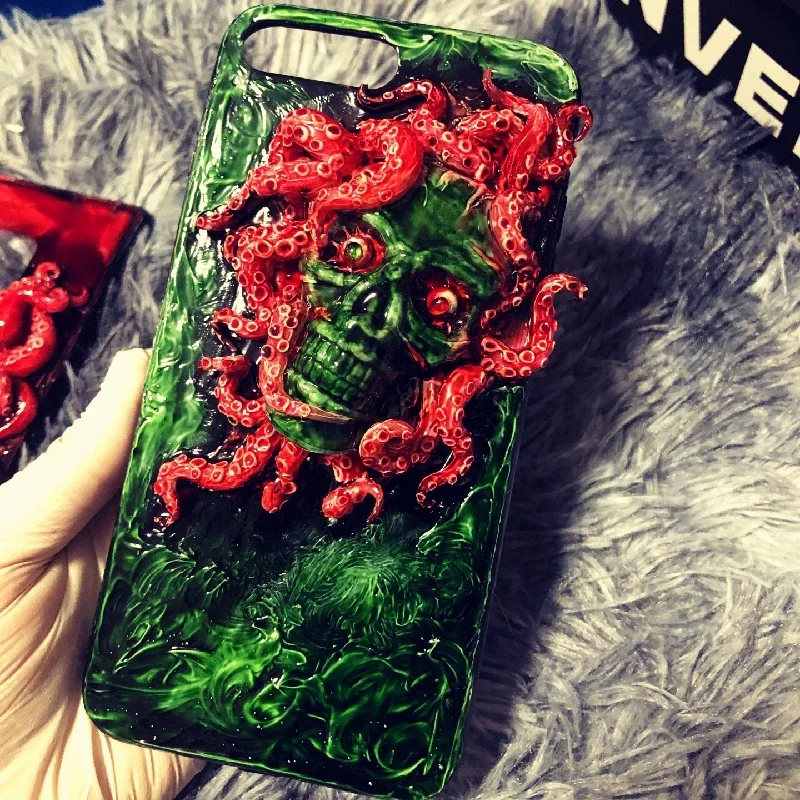 4095 Original 3D hecho a mano teléfono móvil Cthulhu tentáculo ojos dientes de terror funda para teléfono móvil personalizado regalo de Navidad y Halloween