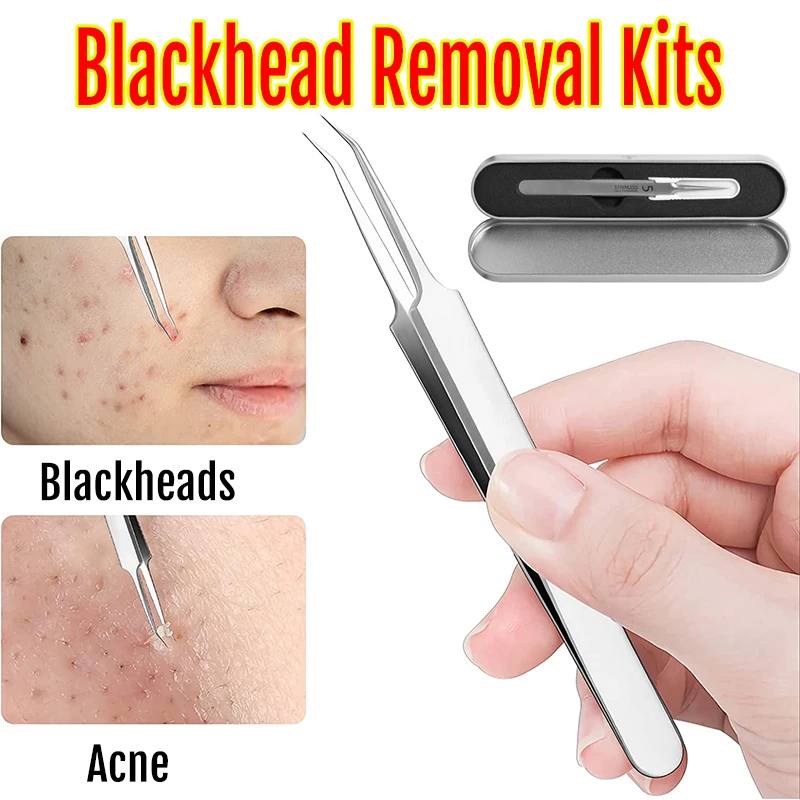 Blackhead Removal Tweezers Precision Stainless Steel Curved Hook for Acne Pimples Extractor Blemishes or Splinters Removal Tools