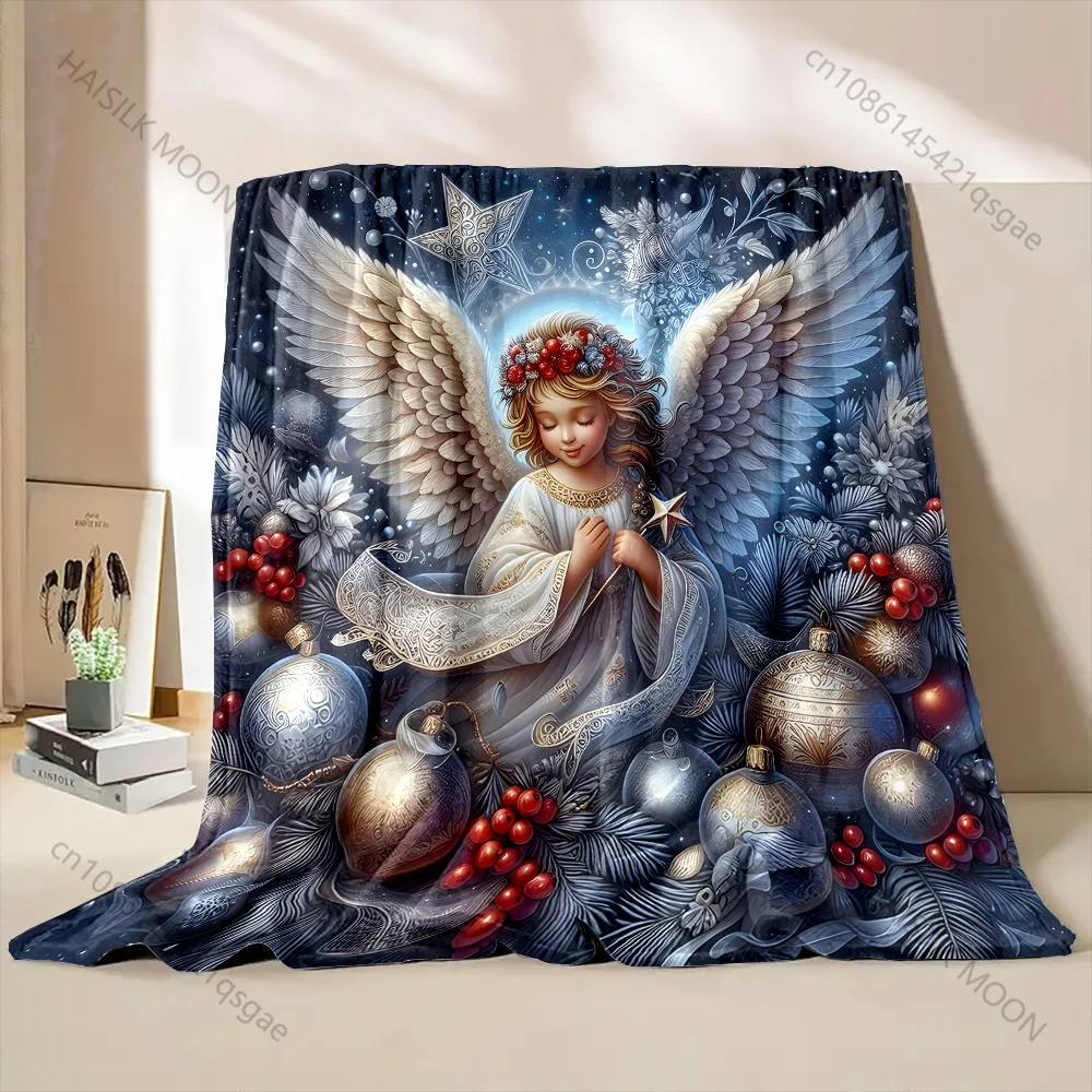 Christmas-themed Angel Print Blanket Warm Flannel Blanket Soft and Comfortable Home Travel Picnic Camping Luxury Gifts