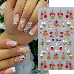 Christmas Nail Sticker 5D Gold Glitter Snowflake Elk Penguin Bells Design Adhesive Nail Slider Decals Winter Manicure Decoration