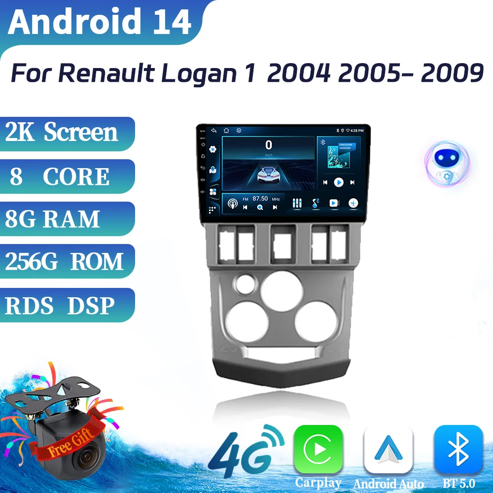 Android 14 For Renault Logan 1 2004 2005-2009 4G Car Stereo Radio Video Navigation Carplay Bluetooth Autoradio Multimedia Screen