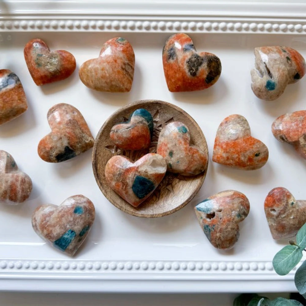 Natural Blue Apatite with Sunstone Crystal Heart Elegant Tabletop Decor Suitable for Home Decoration Crystal Decoration