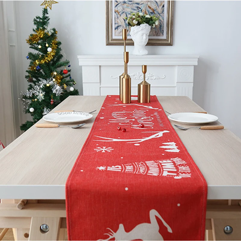 New Year 2023 Christmas Luxury Table Runner Cotton and Linen Tablecloth Home Decoration Coffee Table Cover Bed Flag End Towel