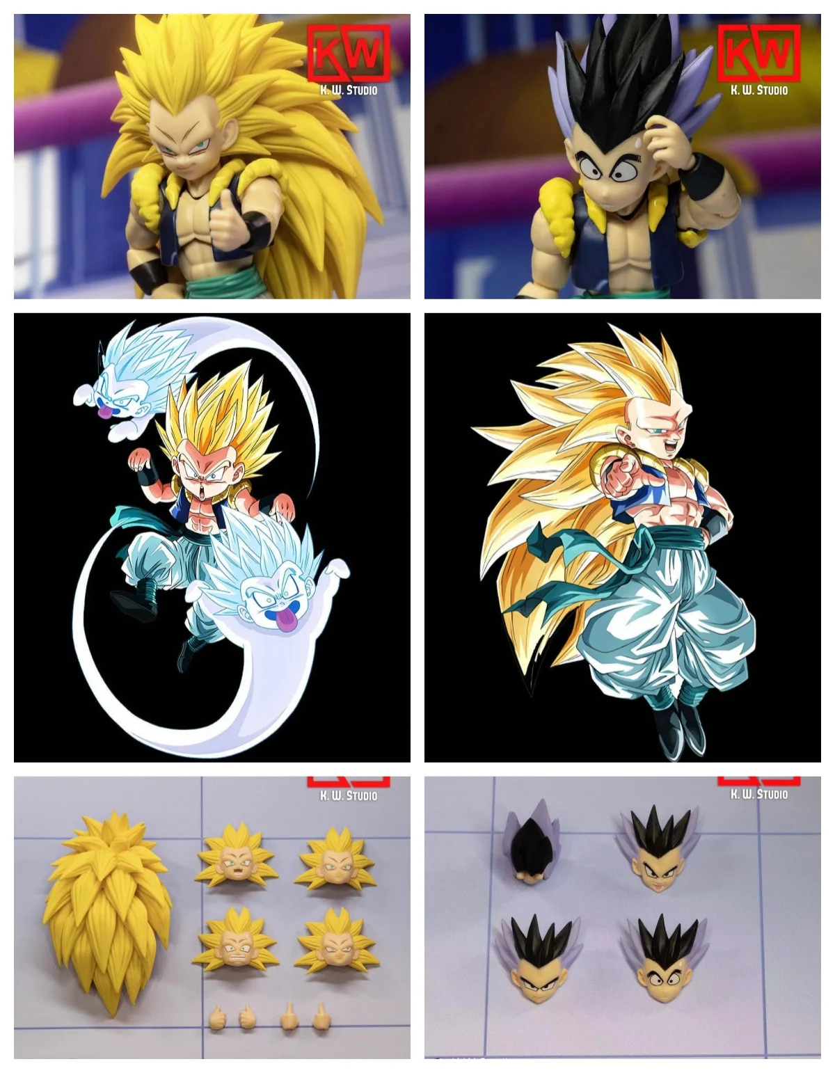 

In Stock KW Studio Dragon Ball S.H.Figuarts Shf Gotenks Head Accessories Ssj3 + Base Form Bundle Anime Action Figures Model Toys