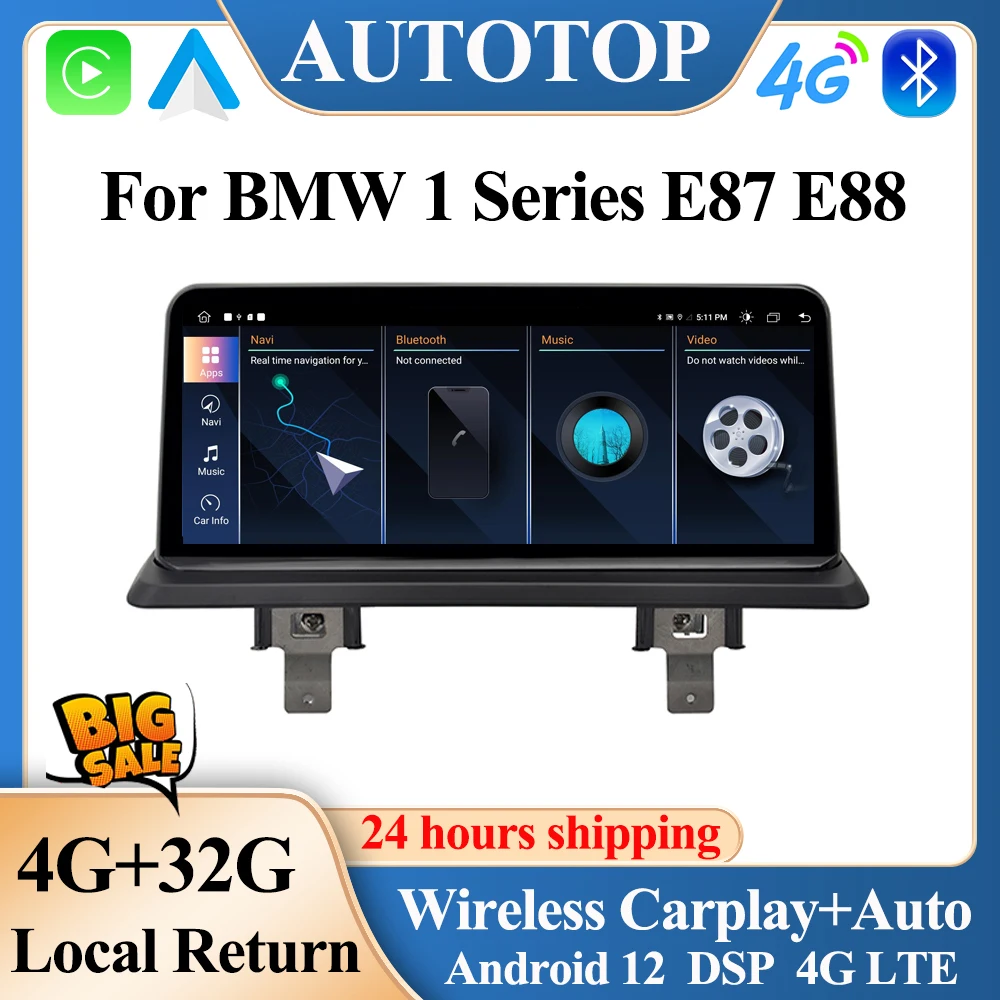 AUTOTOP Android 12 Autoradio Carplay For BMW 1 Series 120i E87 E81 E82 E88 Bluetooth/WIFI/4G Car Multimedia GPS Navigation 2Din