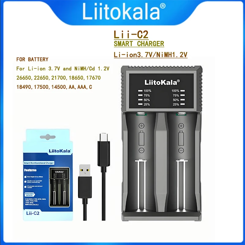 

Аккумулятор liitokala C2, 18650, 26650, 16340, 25500, 14500, 21700, 1,2 В, 3,7 В, Ni-MH аккумулятор AA/AAA