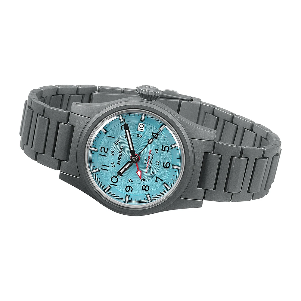 Boderry LANDMASTER GMT Field Watch For Men Titanium Automatic Out Door Sport 100M Waterproof Dive Wristwatch