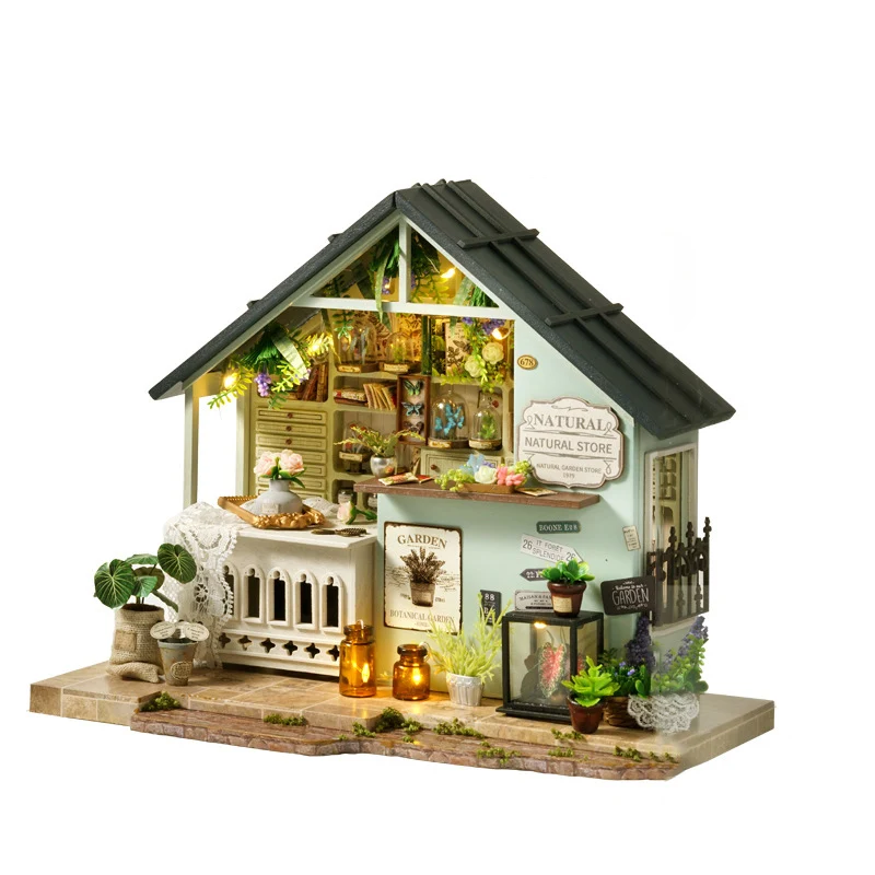 DIY COCOA Bakery Wooden Dollhouse Miniature With Furniture Kit 3D Jigsaw Puzzle Assemble Toy Children Adult Birthday Gift Casa