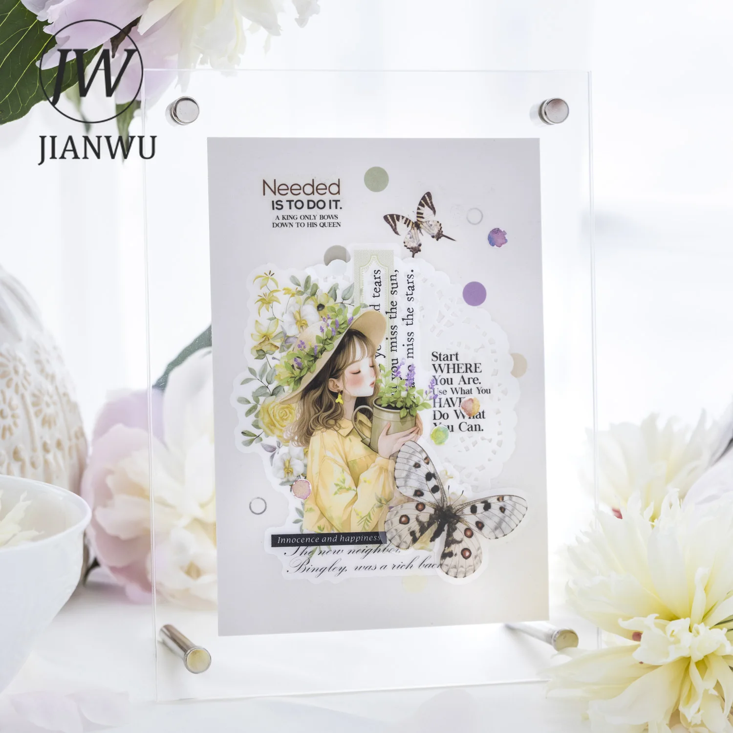 JIANWU 10 fogli The Romance of A Bouquet Series Vintage Character Material Collage PET Sticker Creative DIY Journal Stationery