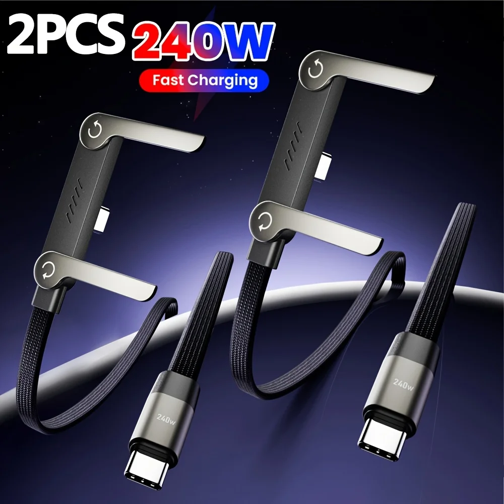 2pcs Foldable Stand Braided Cable, 240W Type C to Type C Fast Charging Cable, Type C Data Cable with Stand Function