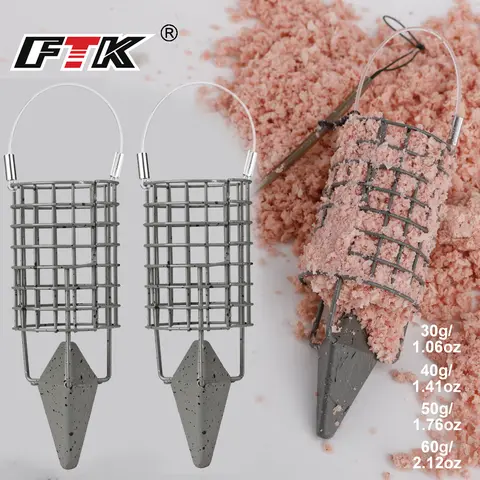 FTK Carp Fishing Method Feeder 30g/40g/50g/60g Stainless Steels Wire Cage Bait Europe Carp Fish Hair Rig Feeder Carp Fishing
