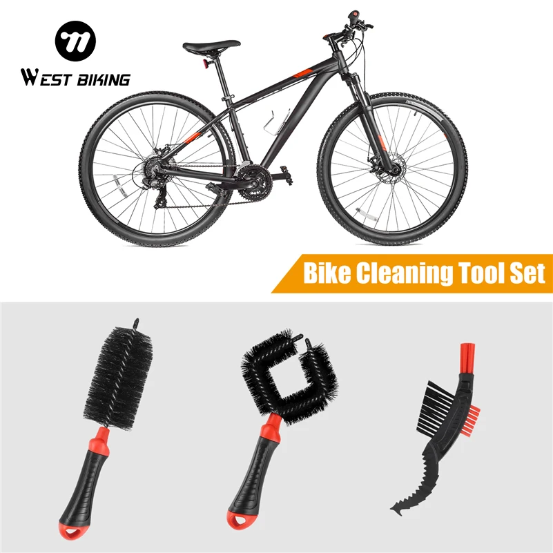 WEST BIKING Bicycle Clean Brush Set Portable MTB Bike Cleaning Tool Set Cycling Scrubber Quick Washing Kit Bikes Maintenance