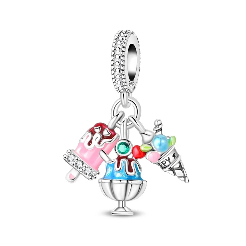 

2026 Popular 925 Sterling Silver Sweet Dessert Charms Beads CZ Zircon Fit Original Bracelet DIY For Women Birthday Jewelry Gifts