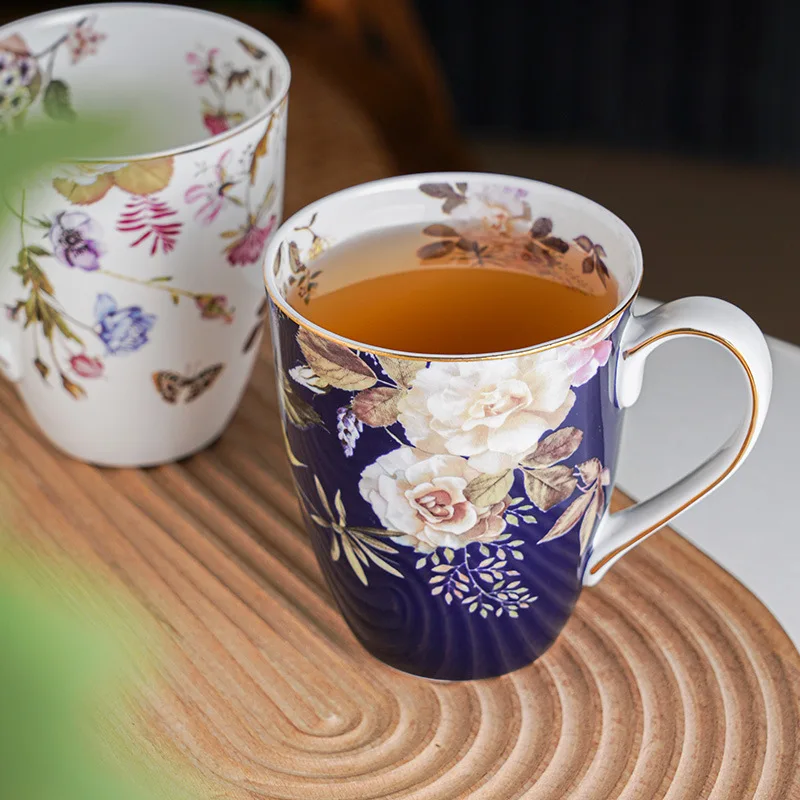 European Country Style Couple Tea Cup Set High Appearance Afternoon Tea Cup Gold Rim Porcelain Mug Home Office Gift