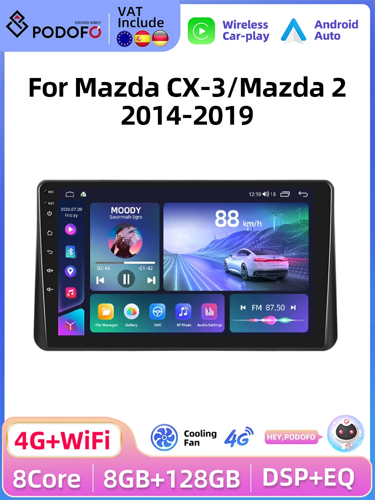 Podofo 4G CarPlay Android Radio For Mazda CX-3 2014-2019 Car Multimedia Player GPS Stereo 2din Head Unit Intelligent autoradio