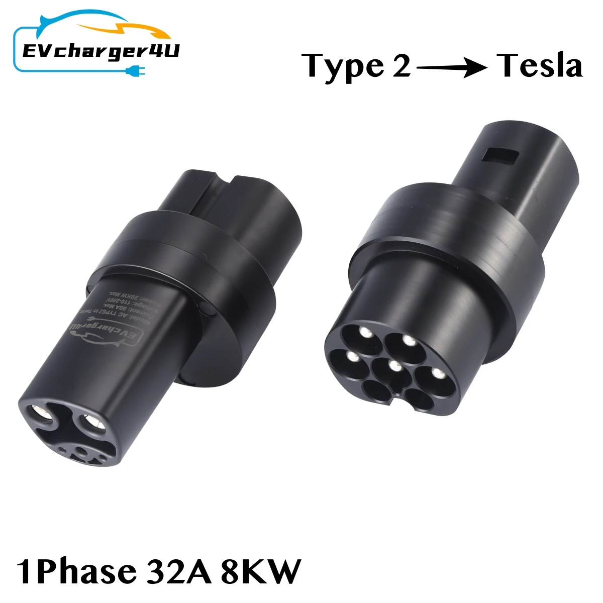 EVCharger4U Type 2 to Tesla EV Charging Adapter 1Phase 32A 8KW for Model 3 X Y S AC Charger Adaptor