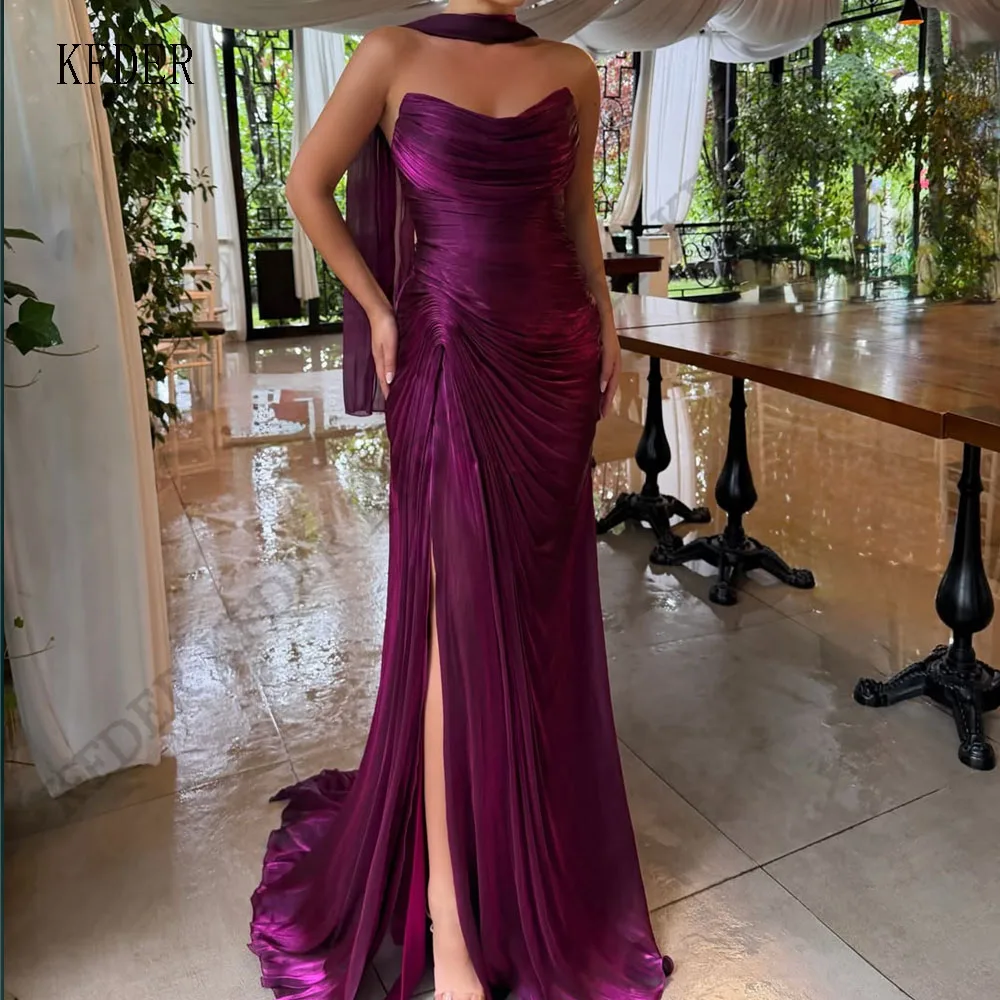 Dubai Woman Evening Dresses For Events Luxurious Shiny Chiffon Side Slit Special Occasion Prom Gowns Customized réveillon
