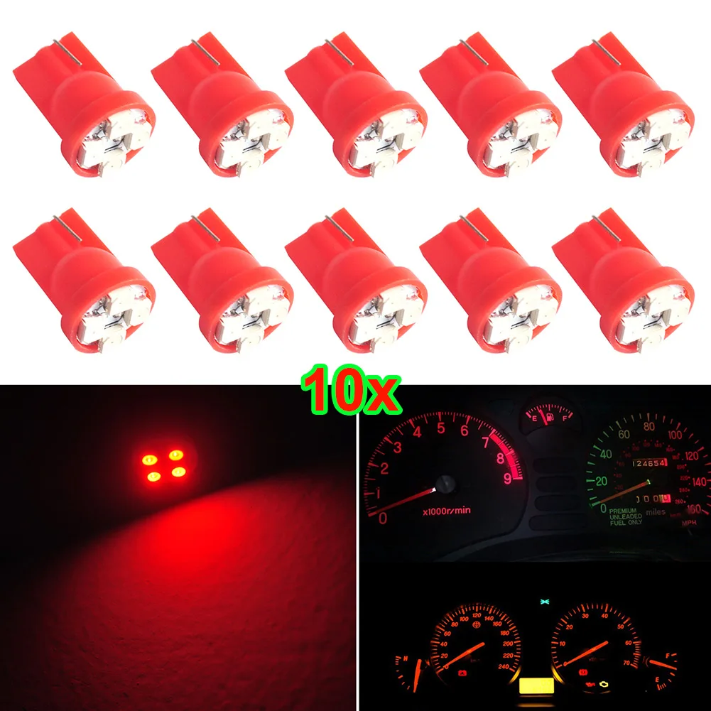 

10pcs T10 194 Red Gauge Instrument Cluster Speedometer Dashs 4-SMD Car LED Light Bulbs