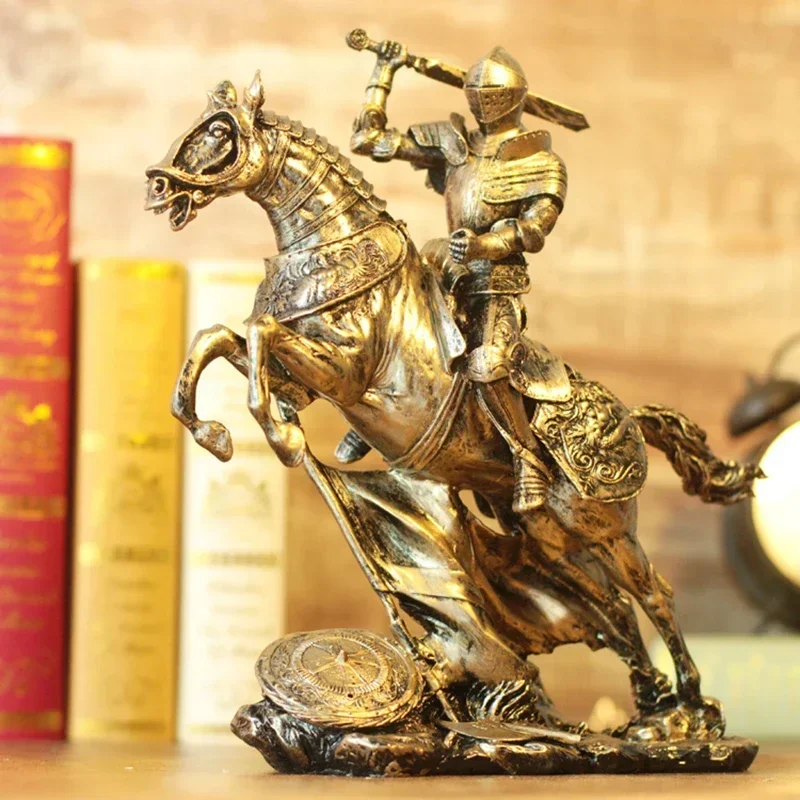 Medieval Samsuzer Armor Sculpture Retro Roman Armor Warrior Creative Bar Ornaments Crafts Knight War Horse Home Decoration