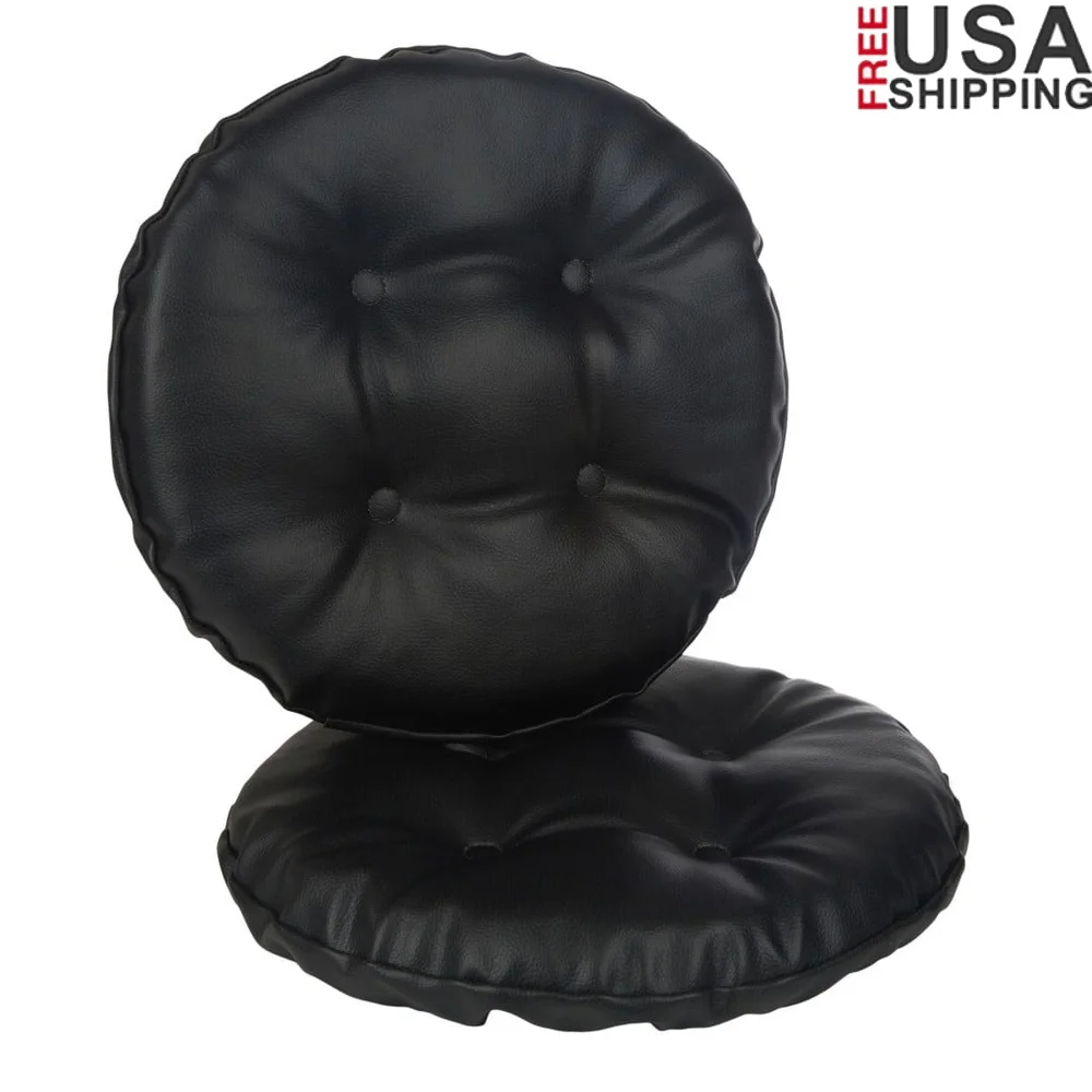 Non-Slip Tufted Barstool Cushions 14x14 Inch Faux Leather 2 Count Thick Polyester Fiber Indoor Use Comfortable Upgrade