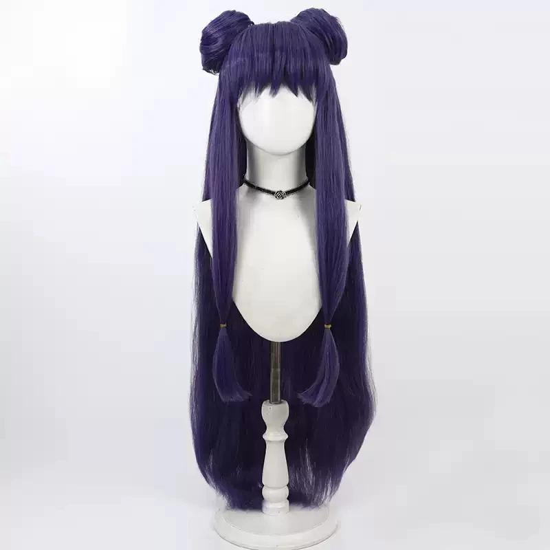 Anime Ranma ½ Shampoo Ranma Nibun-no-Ichi Cosplay Wig Purple Long Buns Heat Resistant Synthetic Hair Wigs + Wig Cap