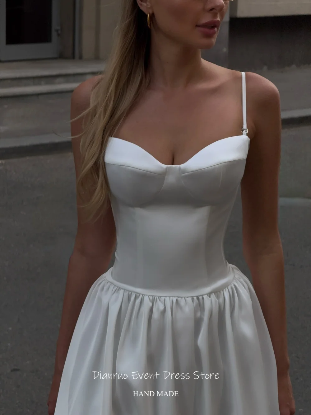 Dianruo Satin Mini Wedding Dress A Line Spaghetti Strap платье на выпускной Pleated Puffy Girly Dress Party Dresses Customized