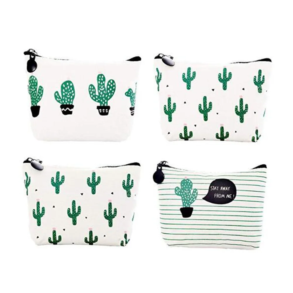 4 قطعة موضة الصبار طباعة قماش مقلمة محفظة نسائية للعملات المعدنية حقيبة محفظة صغيرة لتخزين اللوازم المكتبية المدرسية #6