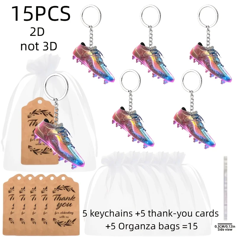 5sets Football Shoe Keychain Party Gift Includes Acrylic Pendant & Thank You Cards & Yarn Bags Holiday Decoration Cute Giveaway