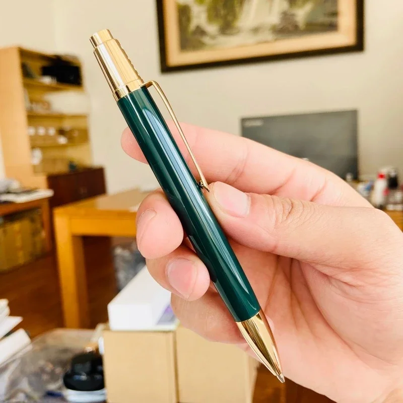 

Hot Hot Gel Pens Dark Night Green Electroplated Real Gold Automatic Luxury MB Refills 0.5mm Ballpoint Pen Back To School Station