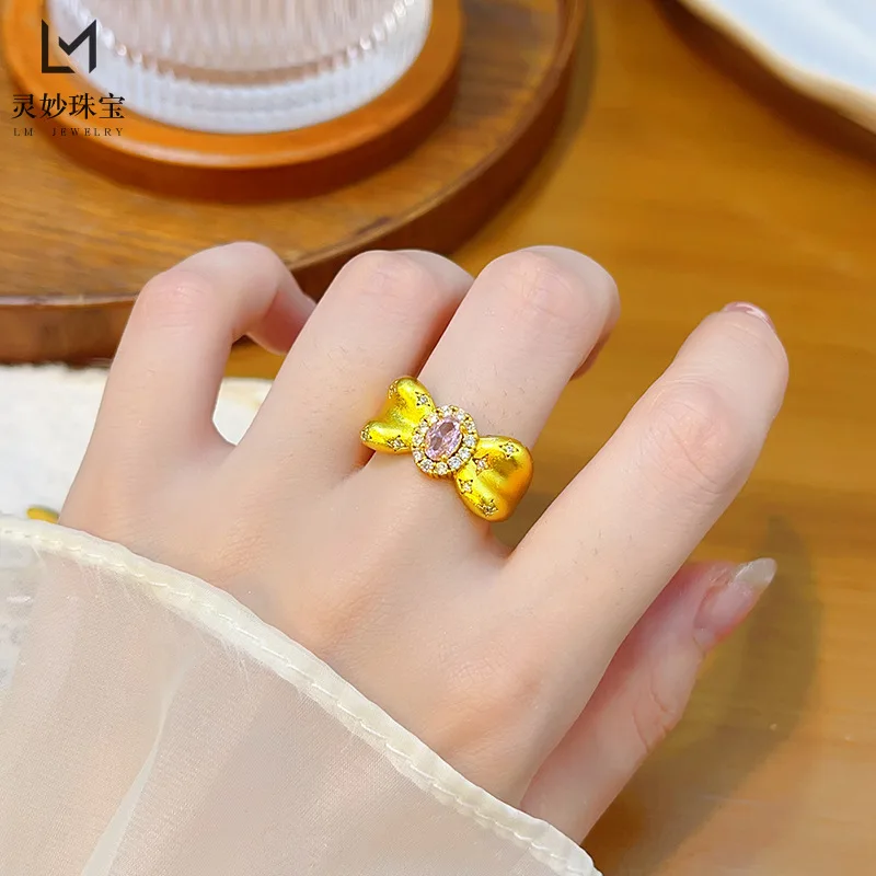 

Роскошные ювелирные изделия из настоящего золота 9999 24 карата с бриллиантами, кольцо с бантом принцессы, высококачественное кольцо с открытым указательным пальцем