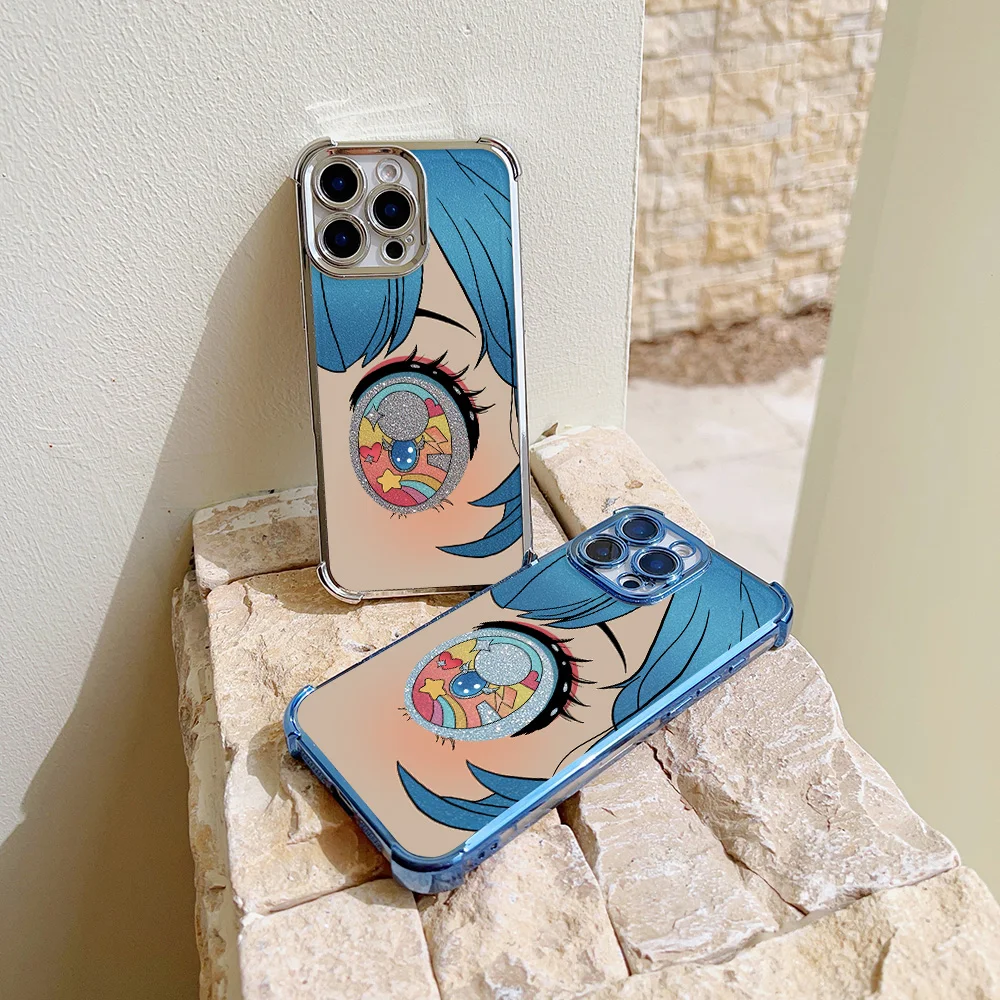 카툰 무지개빛 반짝이는 눈 플레이트 폰 케이스 샤오미 15 14 13 포코 F4 F5 X7 X6 X5 X3 프로 울트라 4G 5G 낙하 방지 에어백