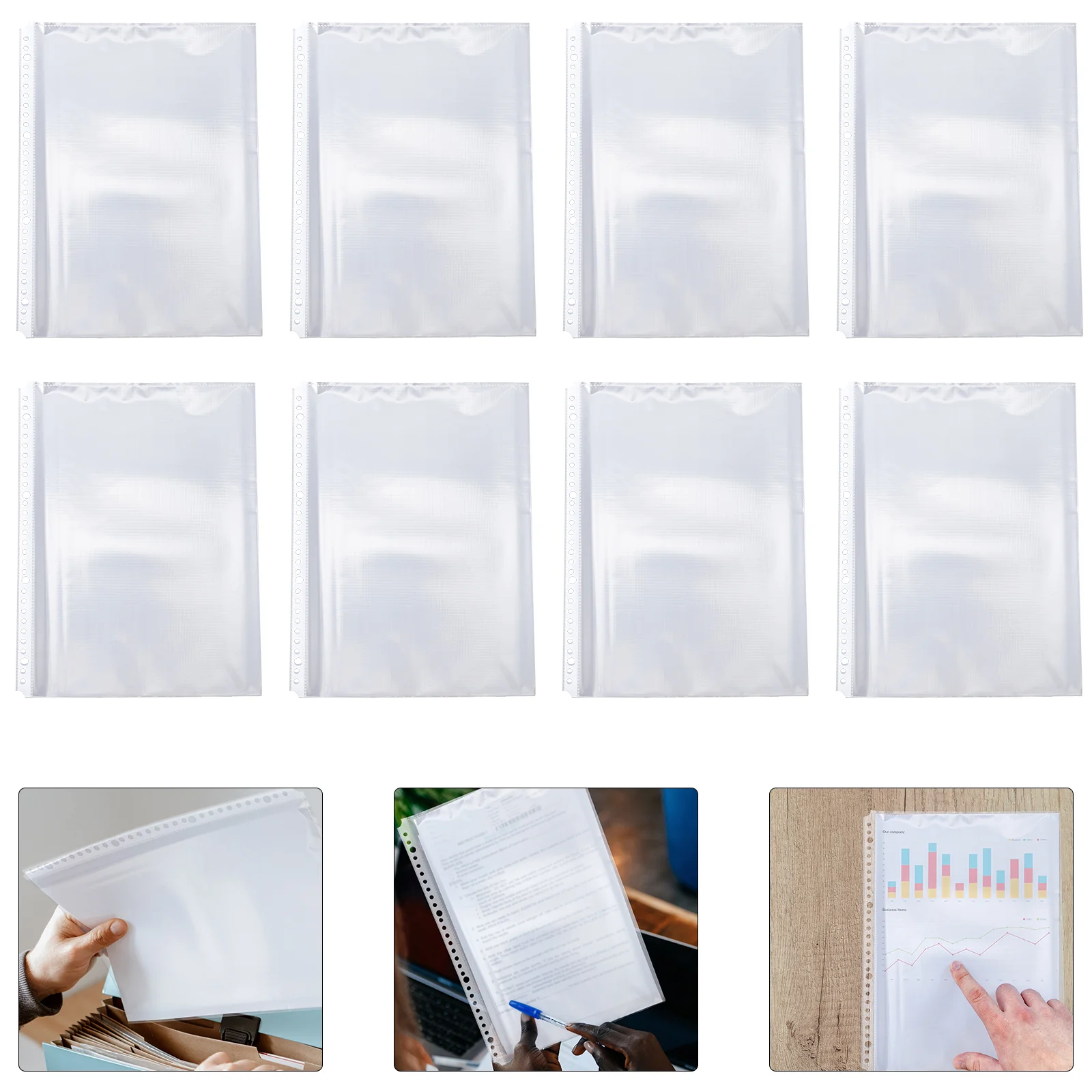 100 Pcs inside Folder Clear File Protector 30 Holes Binder Sleeves Transparent Inner Page Bag Pockets Sheet