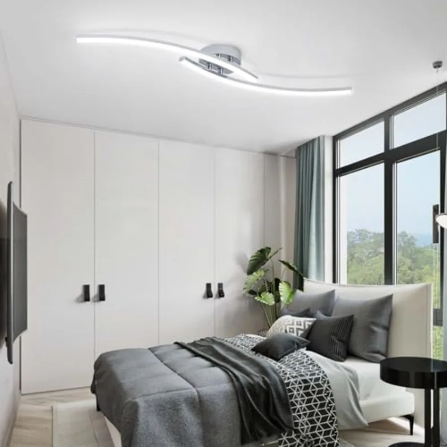 31.4Inch Modern LED Ceiling Light 22W Chrome Linear Ceiling Light Fixture 6000K Aluminum Long Flush Mount Ceiling Lights Fixtur view 2