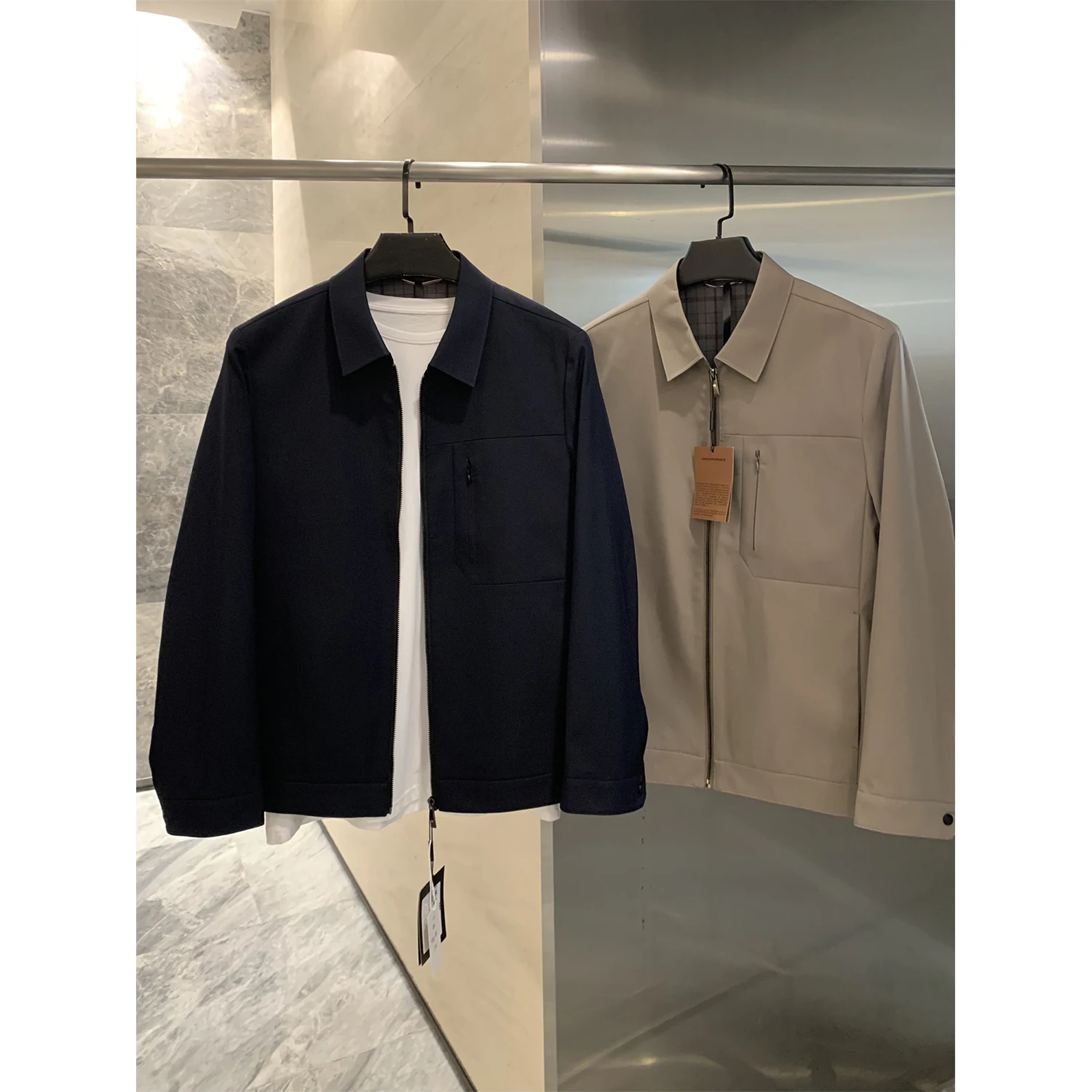 

Italian High-End Adstrative Sle Men's Jaet Smooth Casual Autumn Busin Coat Stand Fit Long Sve Youth Outerwear