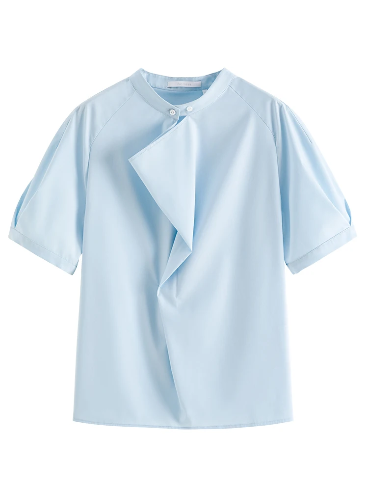 FSLE-Camiseta de manga raglán con sensación de papel 3D para mujer, partes superiores nuevas, camisas informales holgadas azules para mujer, camisas