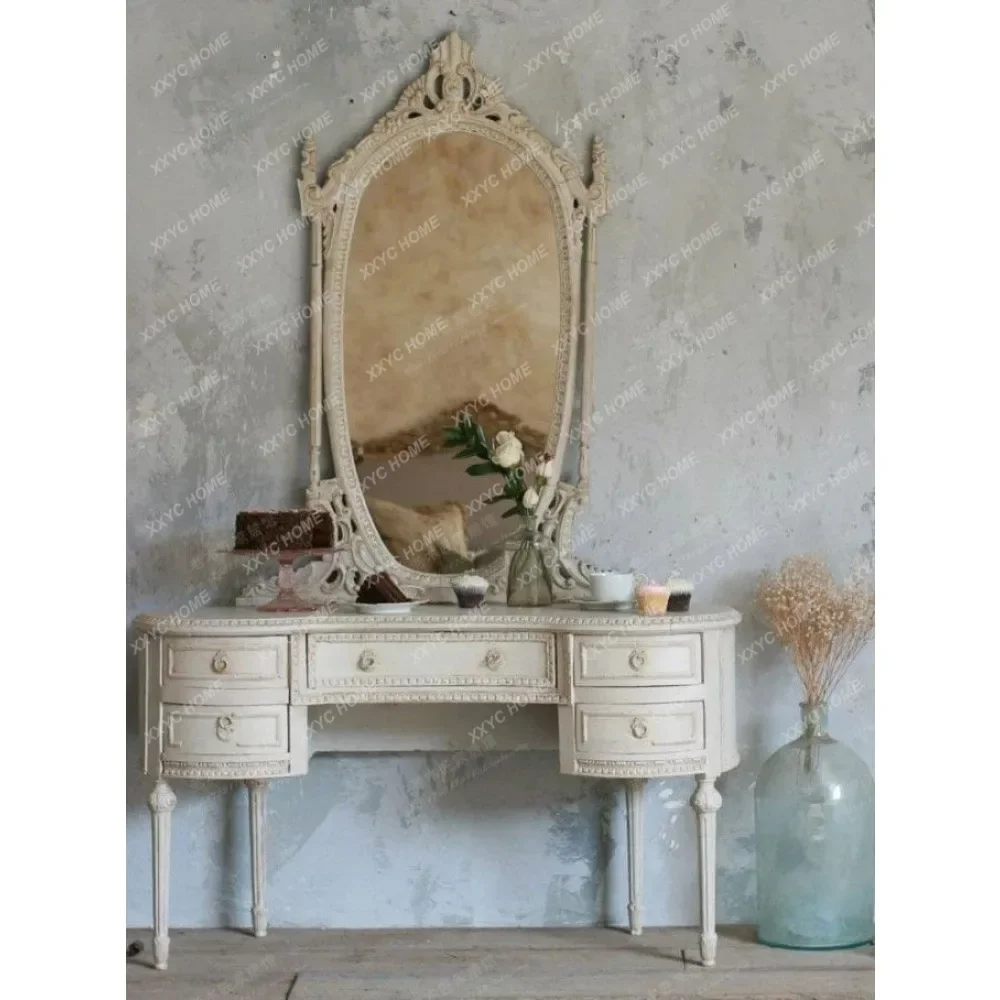 

Customized Solid Wood Master Bedroom Wedding Room Carved Makeup Table French Retro Dressing Table Villa Dressing Table