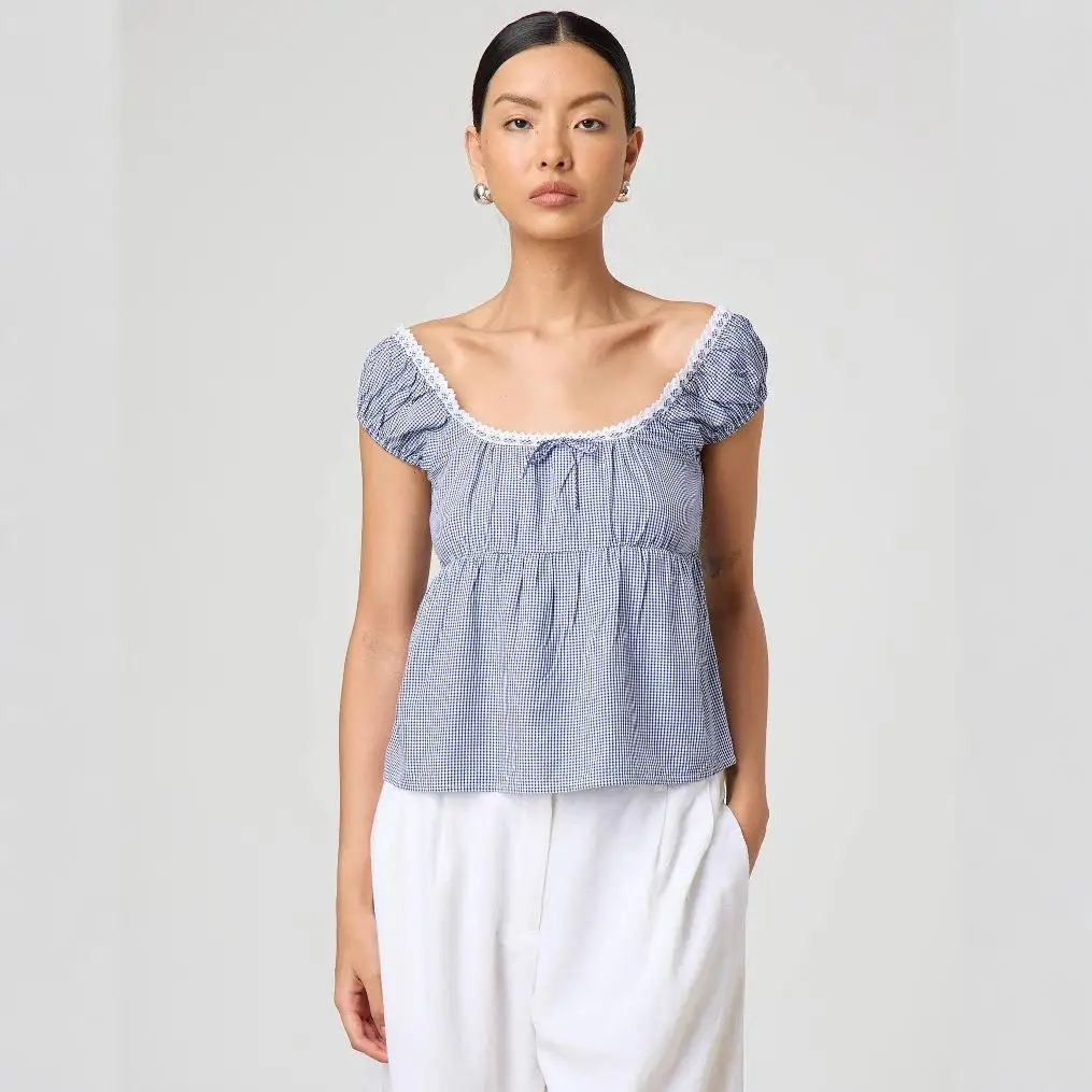 

Лето 2023, кружевной топ с круглым бантом Ne ort Sve, женская футболка из смеси хлопка с цветочной отделкой и узлом, повседневная длина ort