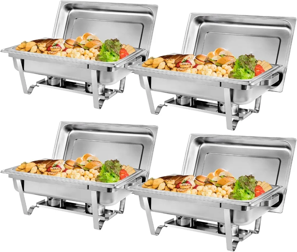 ZENY 4 Packs Chafing Dish Buffet Set, 8 Quart Stainless Steel Buffet Servers and Warmers for Party Catering, Complete Chafer