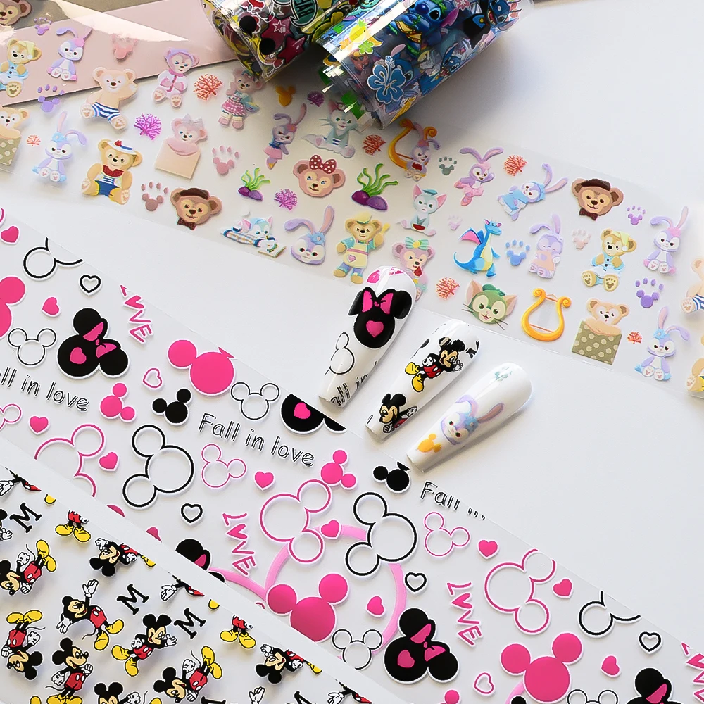 10 rouleaux 3D Disney Mickey Mouse feuille de transfert d'ongles autocollants d'art mignon Minnie Mickey papier de transfert d'ongle décorations Nail art décalcomanie
