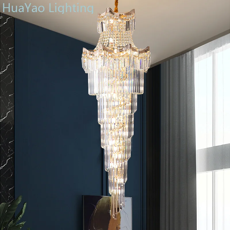 Villa Duplex Large Chandelier Light Luxury Living Room Crystal Lamp Stair Chandelier Loft Apartment Lift Empty Building Middle