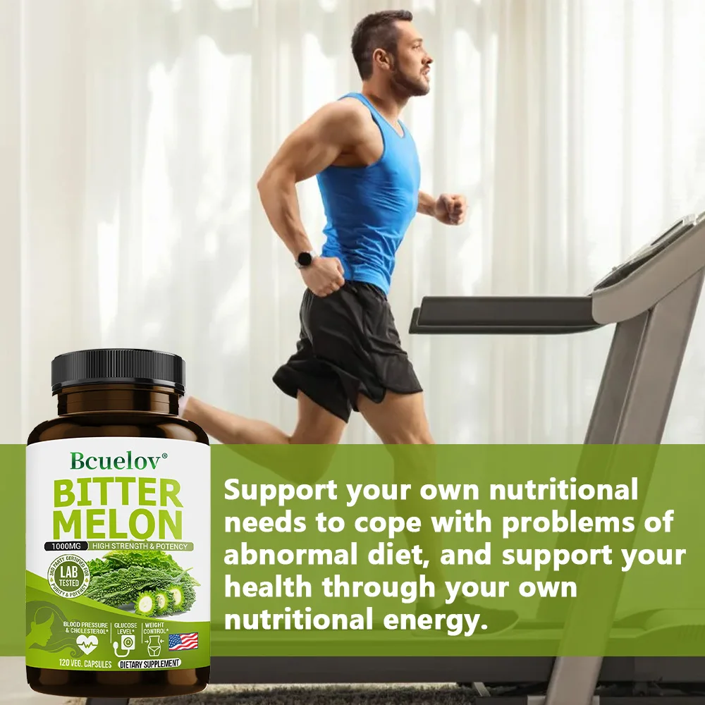 Cápsulas naturais de melão amargo, promovem a circulação sanguínea, gerenciamento de peso, suplemento de suporte de açúcar no sangue, 120 cápsulas